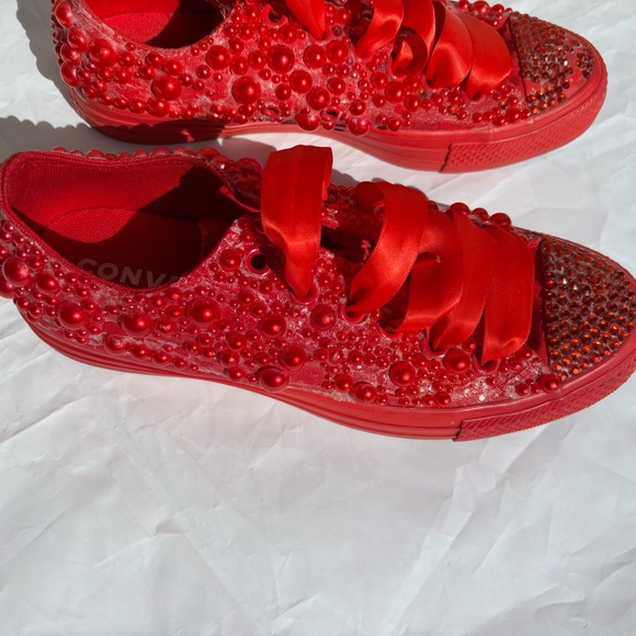 Converse Women's Red Embellished Sneakers - Picture 4 of 13